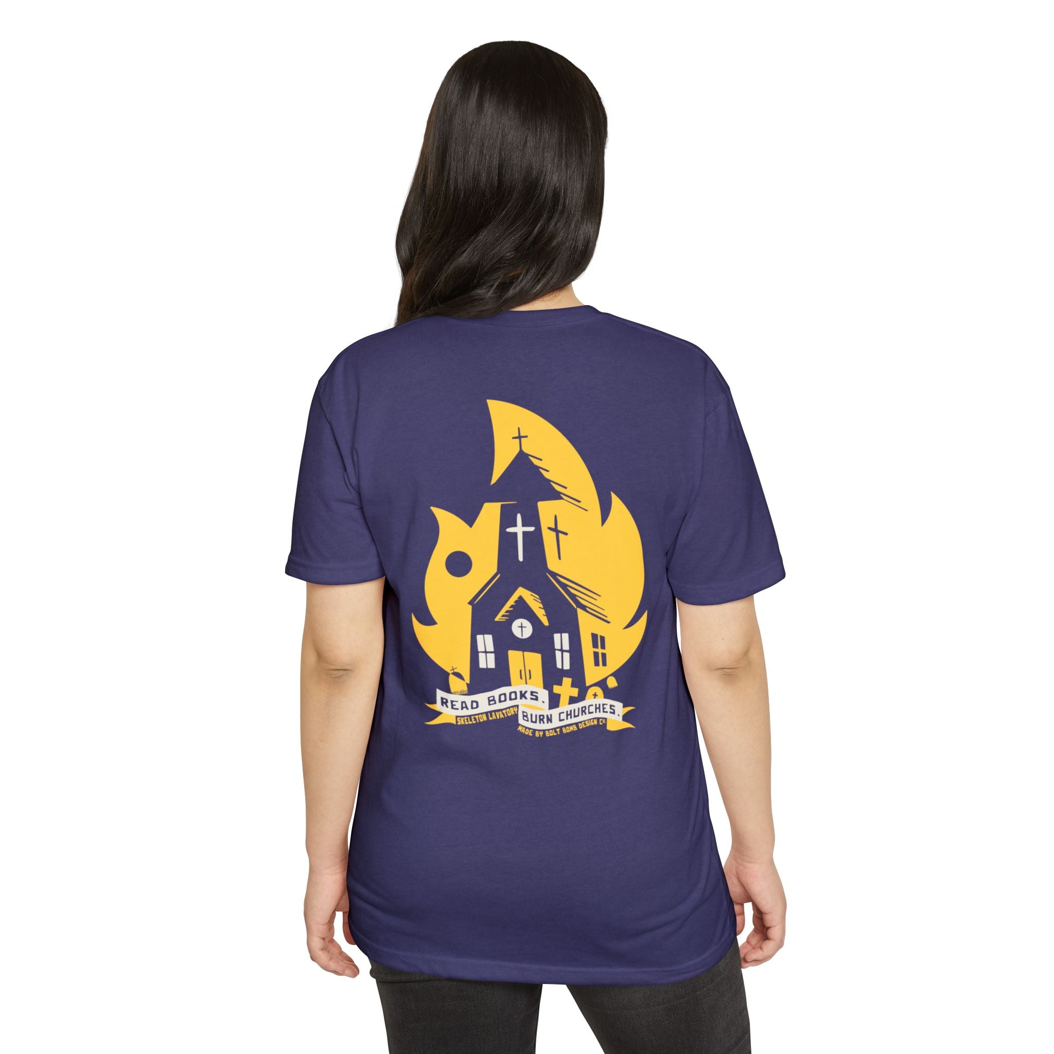 Read Books Burn Churches Graphic Tee | Vintage Metal Burning Church T-Shirt, Next Level 6210 Premium Top, Goth Punk Rock Streetwear