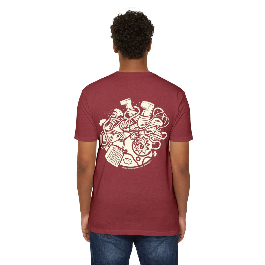 Rock n' Roll Won't Save The World | Retro Space Skeleton Graphic Tee | Next Level 6210 Premium CVC T-Shirt | Spooky Astronaut Aesthetic Heavyweight Streetwear Back Print Top