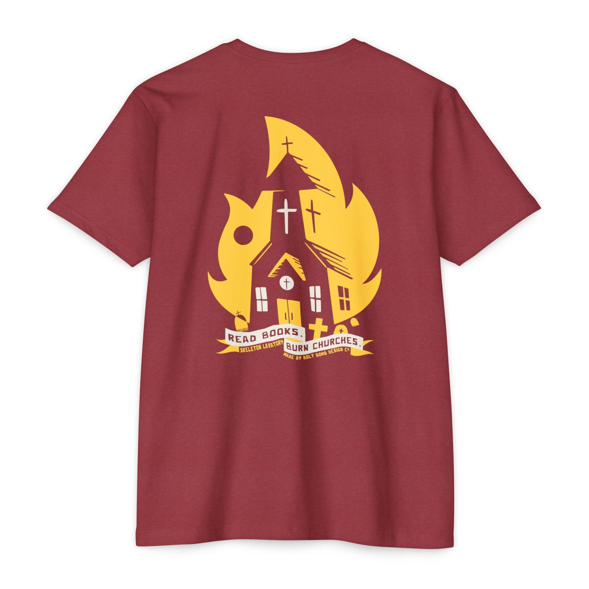 Read Books Burn Churches Graphic Tee | Vintage Metal Burning Church T-Shirt, Next Level 6210 Premium Top, Goth Punk Rock Streetwear