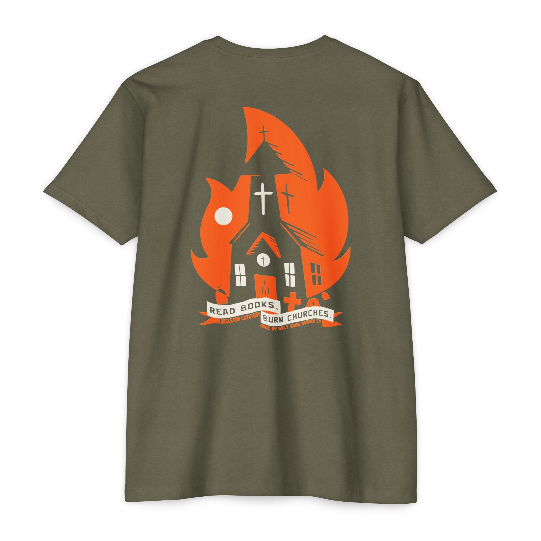 Read Books Burn Churches Graphic Tee | Vintage Metal Burning Church T-Shirt, Next Level 6210 Premium Top, Goth Punk Rock Streetwear