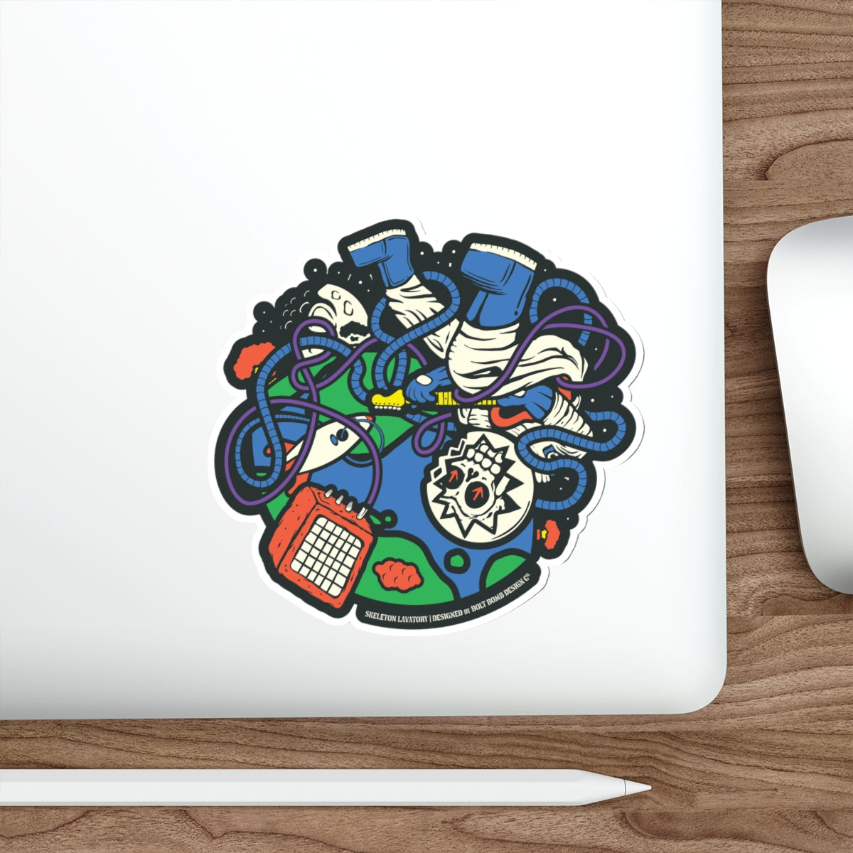 "Rock n' Roll Won't Save the World. Not This Time" Astronaut Skeleton Guitarist Vinyl Sticker - Trippy Space Rock & Amp Die-Cut Decal