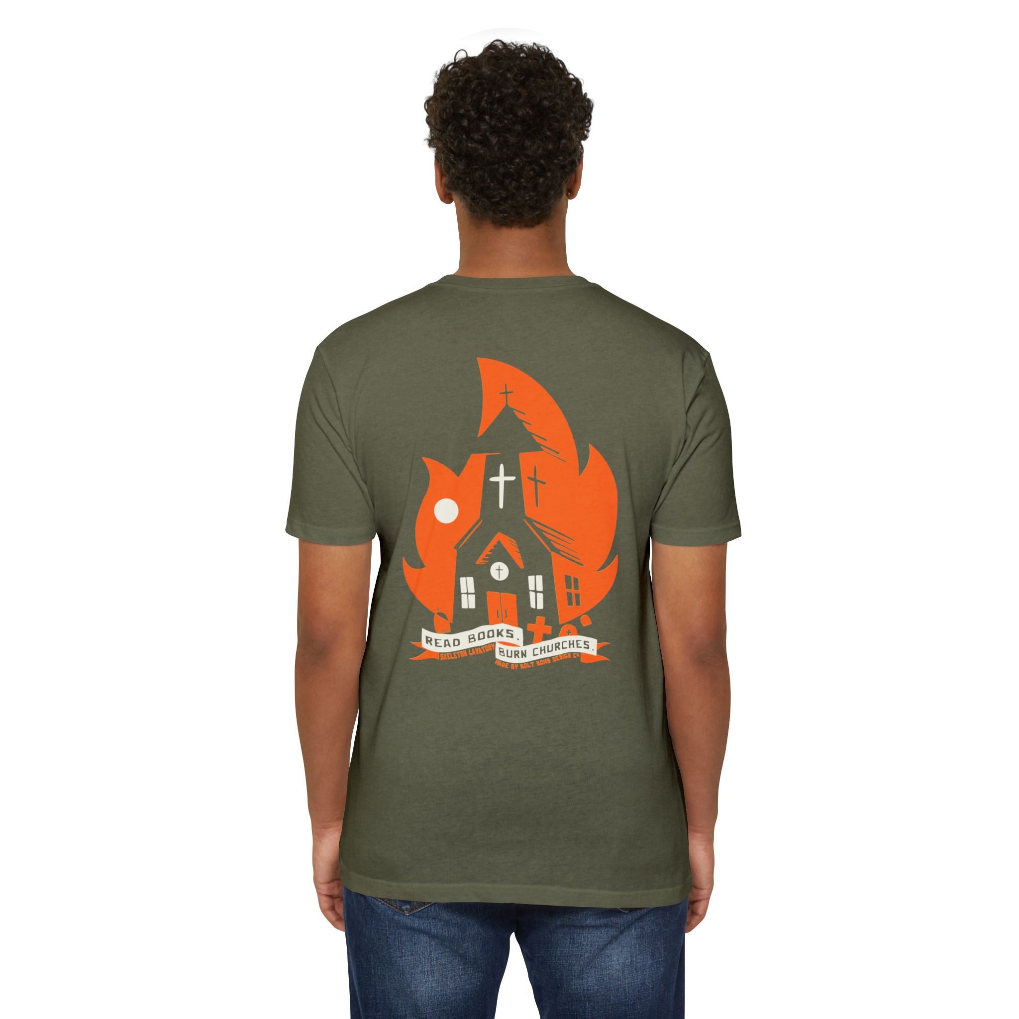 Read Books Burn Churches Graphic Tee | Vintage Metal Burning Church T-Shirt, Next Level 6210 Premium Top, Goth Punk Rock Streetwear