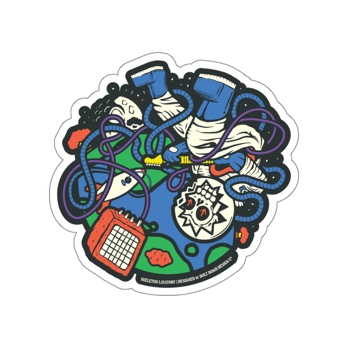 "Rock n' Roll Won't Save the World. Not This Time" Astronaut Skeleton Guitarist Vinyl Sticker - Trippy Space Rock & Amp Die-Cut Decal
