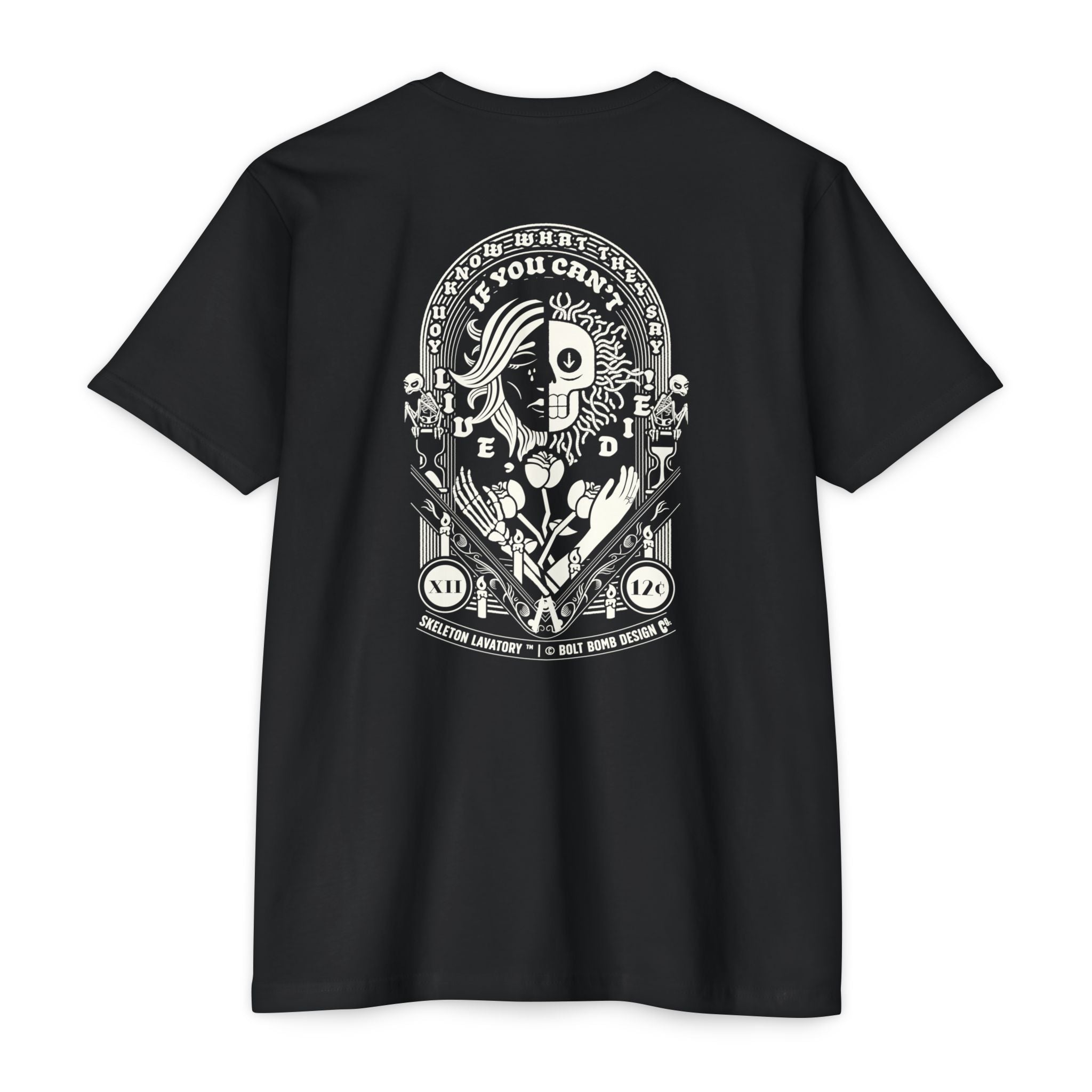 If You Can't Live, Die | Next Level 6210 Premium CVC T-Shirt | Memento Mori Occult Aesthetic Streetwear Back Print Top