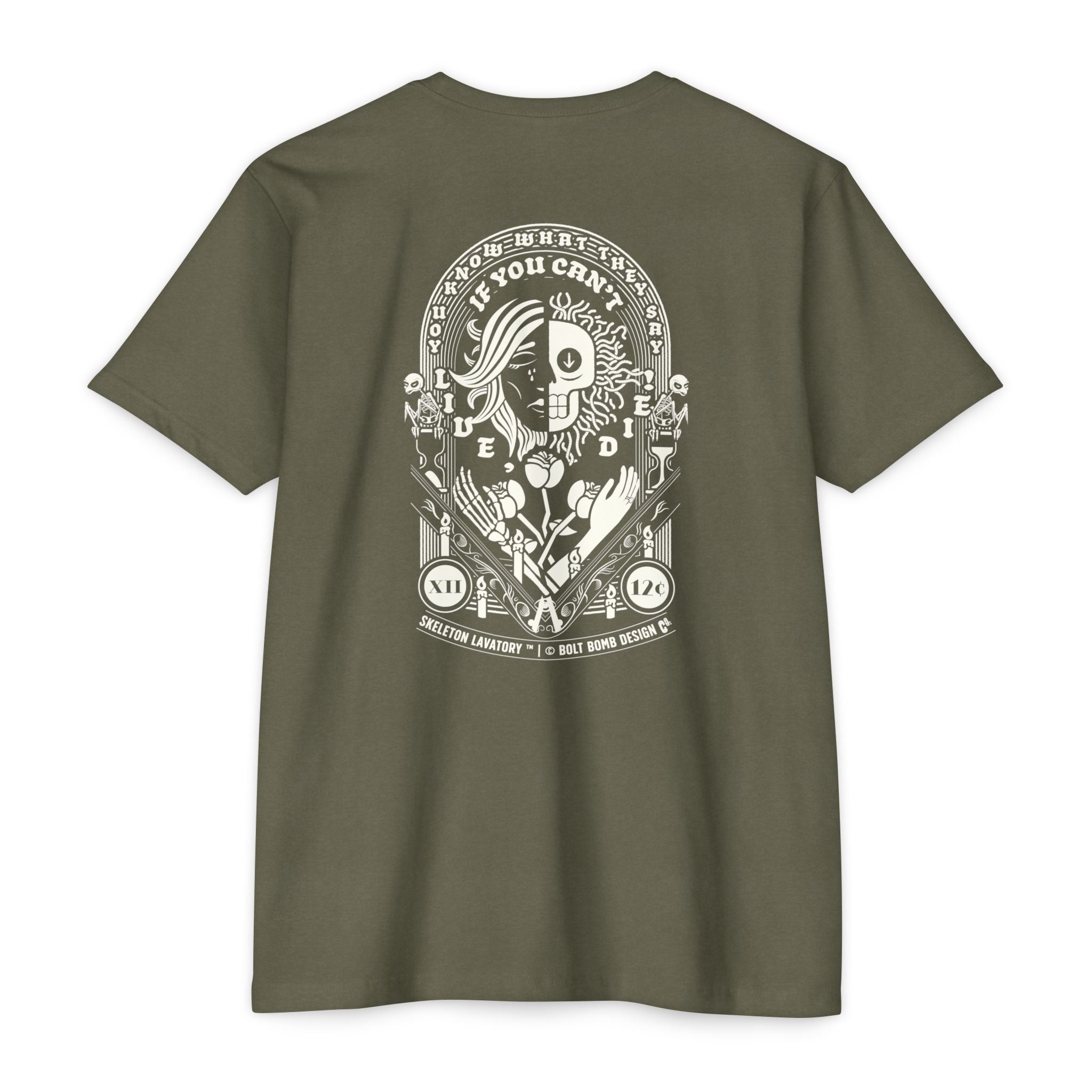 If You Can't Live, Die | Next Level 6210 Premium CVC T-Shirt | Memento Mori Occult Aesthetic Streetwear Back Print Top