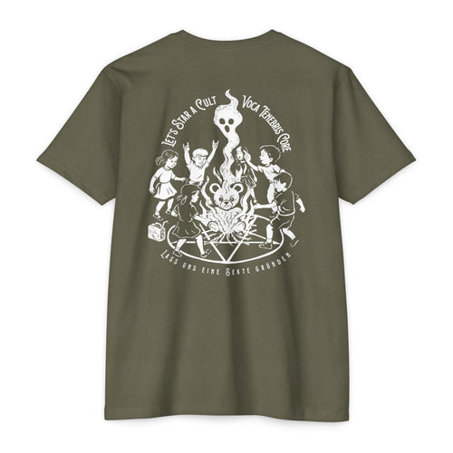 Let's Start A Cult Graphic Tee | Creepy Campfire Occult T-Shirt, Next Level 6210 Fitted Top, Vintage Pastel Grunge, Retro Dark Humor Shirt