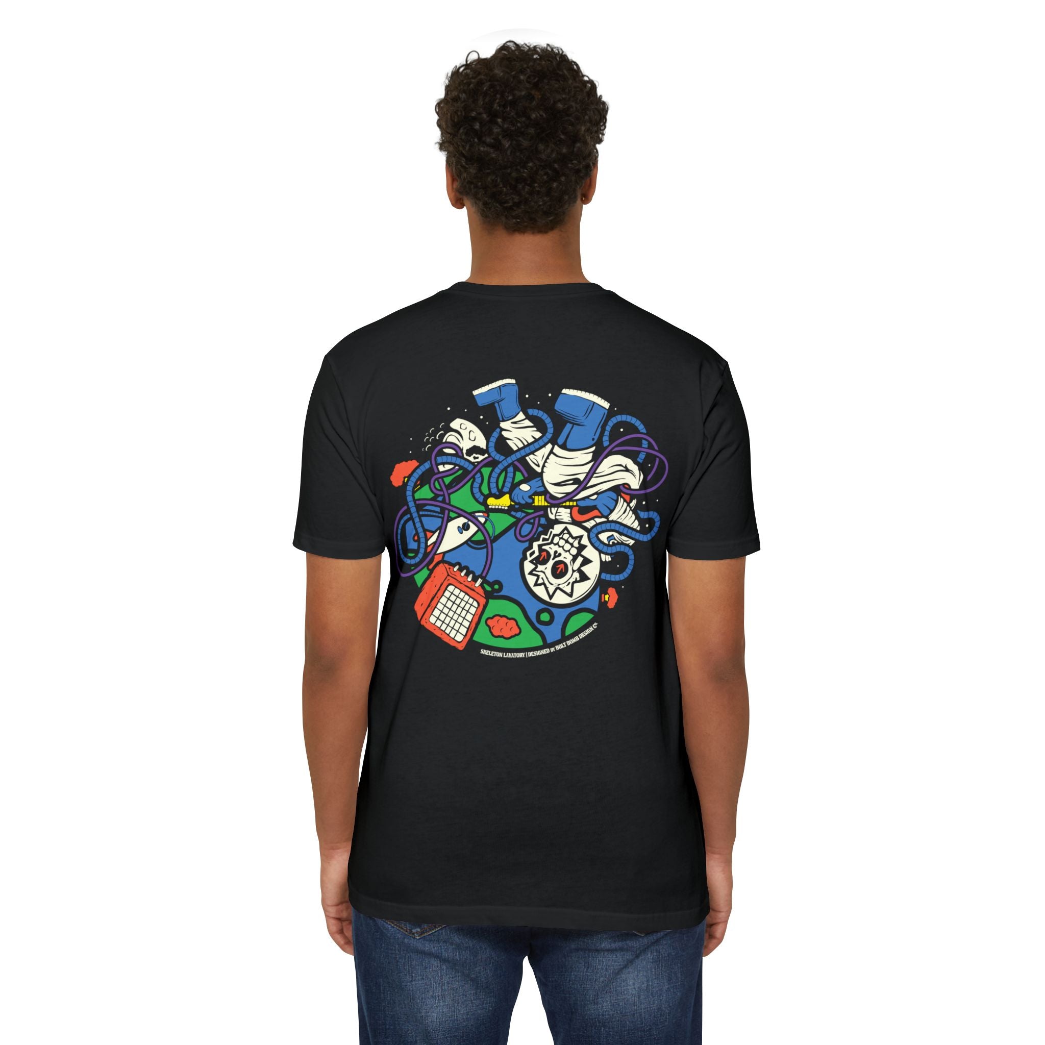 Rock n' Roll Won't Save The World | Retro Space Skeleton Graphic Tee | Next Level 6210 Premium CVC T-Shirt | Spooky Astronaut Aesthetic Heavyweight Streetwear Back Print Top