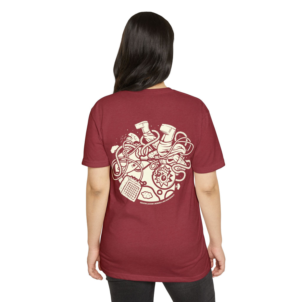 Rock n' Roll Won't Save The World | Retro Space Skeleton Graphic Tee | Next Level 6210 Premium CVC T-Shirt | Spooky Astronaut Aesthetic Heavyweight Streetwear Back Print Top