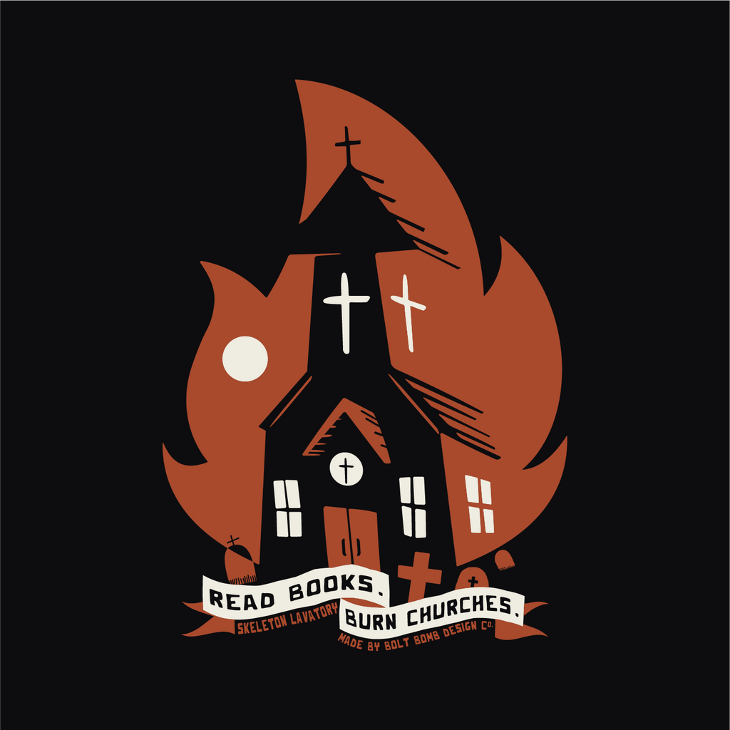 Read Books Burn Churches Graphic Tee | Vintage Metal Burning Church T-Shirt, Next Level 6210 Premium Top, Goth Punk Rock Streetwear