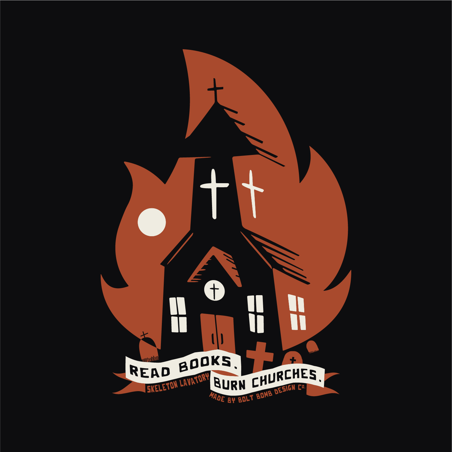 Read Books Burn Churches Graphic Tee | Vintage Metal Burning Church T-Shirt, Next Level 6210 Premium Top, Goth Punk Rock Streetwear