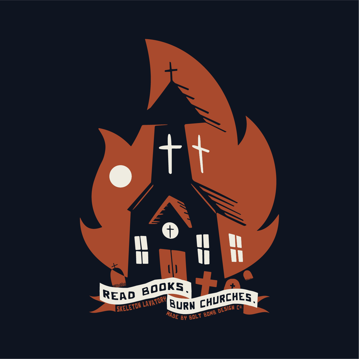 Read Books Burn Churches Graphic Tee | Vintage Metal Burning Church T-Shirt, Next Level 6210 Premium Top, Goth Punk Rock Streetwear
