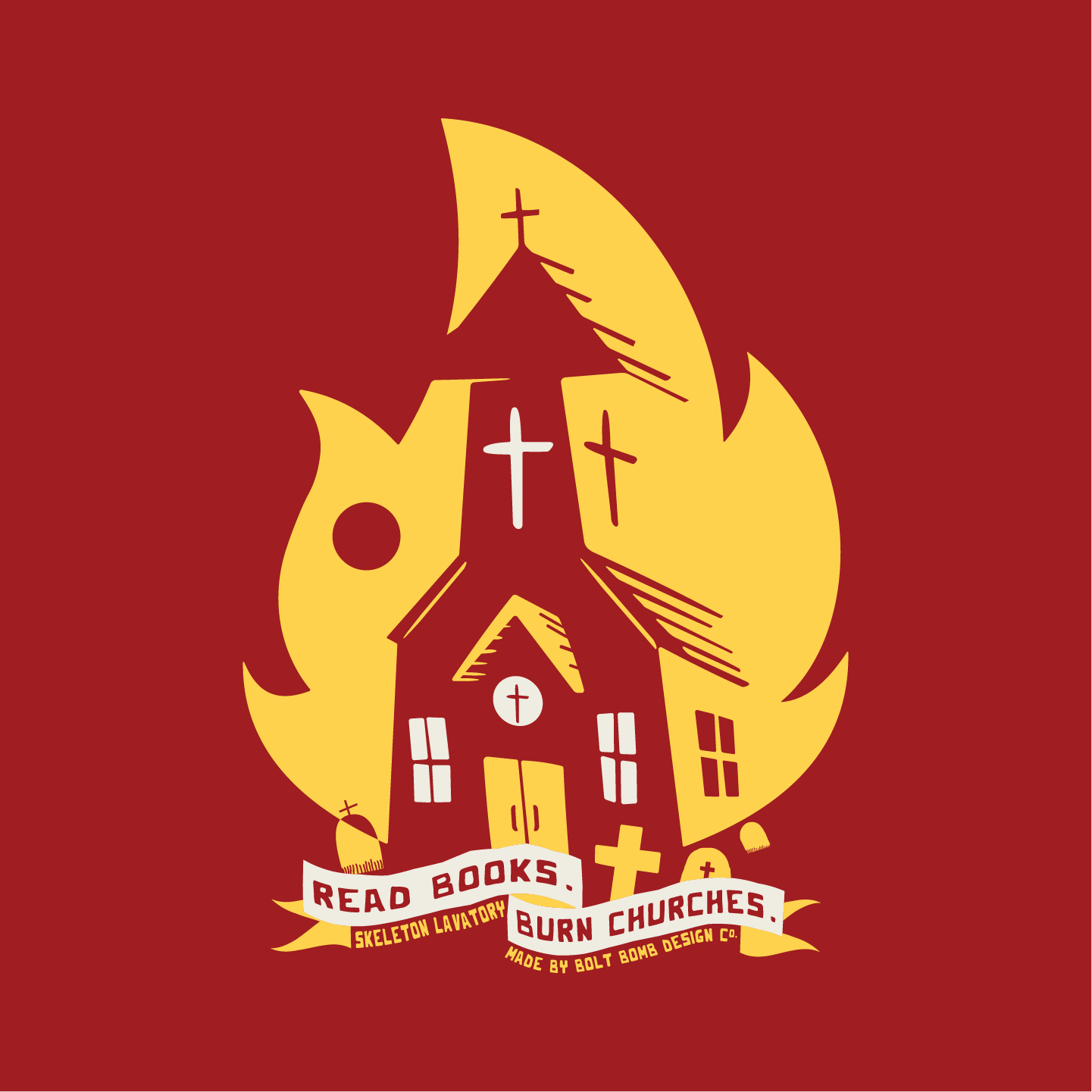 Read Books Burn Churches Graphic Tee | Vintage Metal Burning Church T-Shirt, Next Level 6210 Premium Top, Goth Punk Rock Streetwear