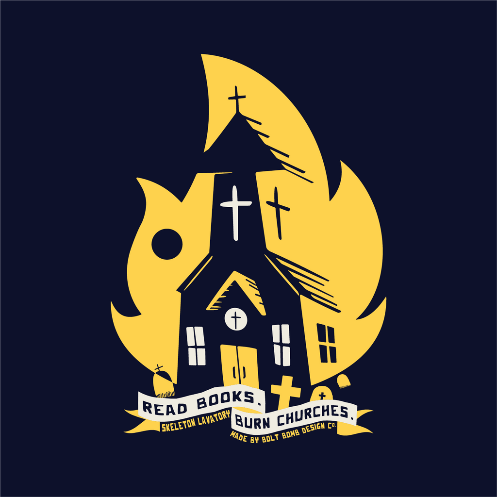 Read Books Burn Churches Graphic Tee | Vintage Metal Burning Church T-Shirt, Next Level 6210 Premium Top, Goth Punk Rock Streetwear