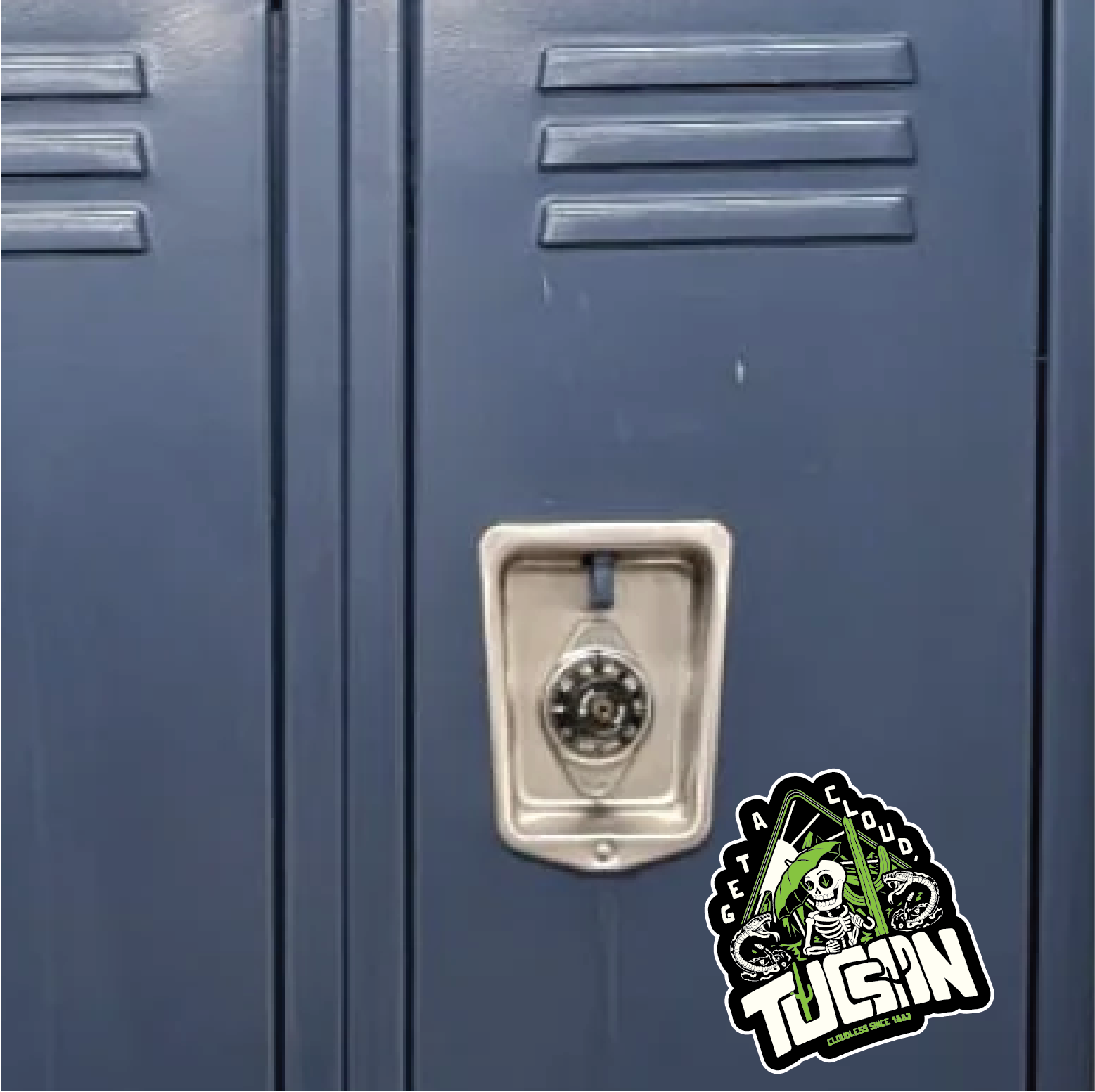 "Get A Cloud" Tucson Arizona Desert Skeleton 5" Vinyl Sticker - Cactus Green on Black - Funny Cactus & Rattlesnake Die-Cut Decal