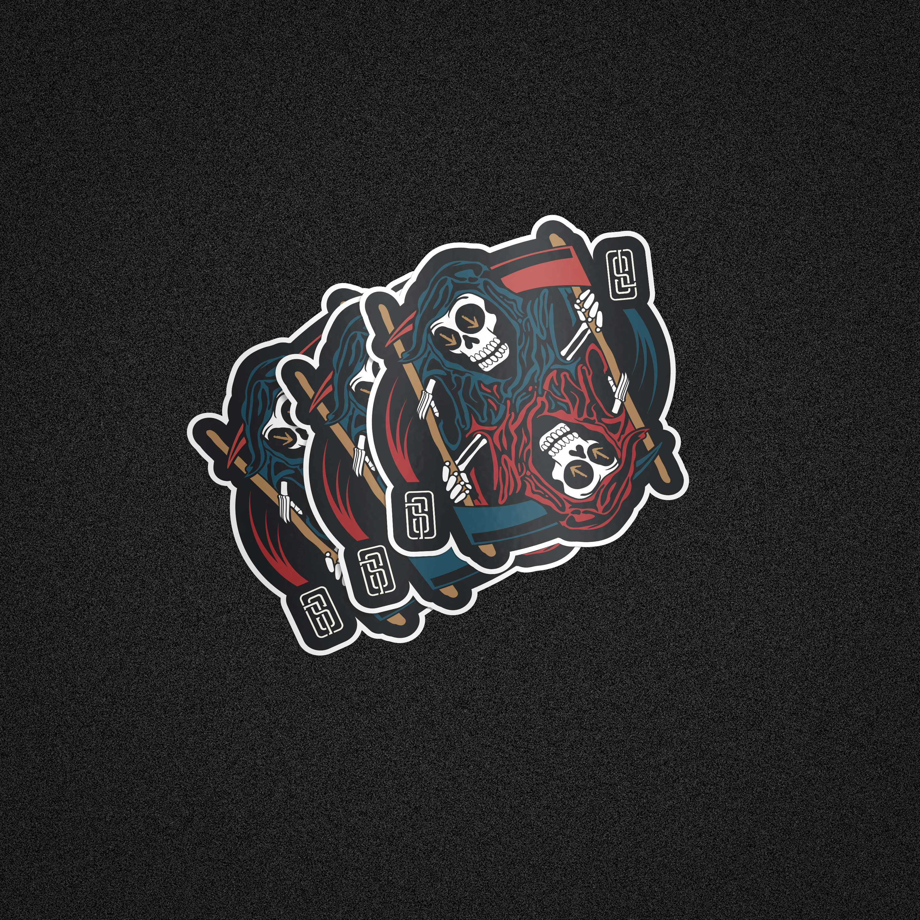 "Ouroboros" Mirrored Grim Reaper Playing Card Vinyl Sticker - Gothic Tattoo Flash Skeleton Die-Cut Decal