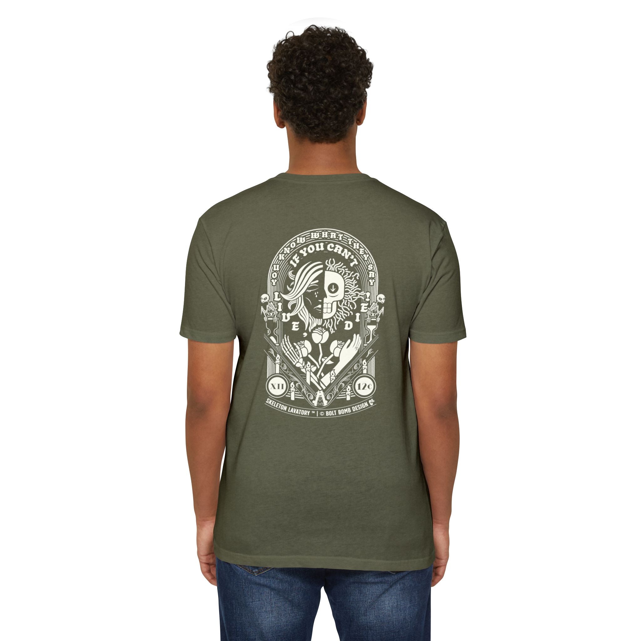 If You Can't Live, Die | Next Level 6210 Premium CVC T-Shirt | Memento Mori Occult Aesthetic Streetwear Back Print Top
