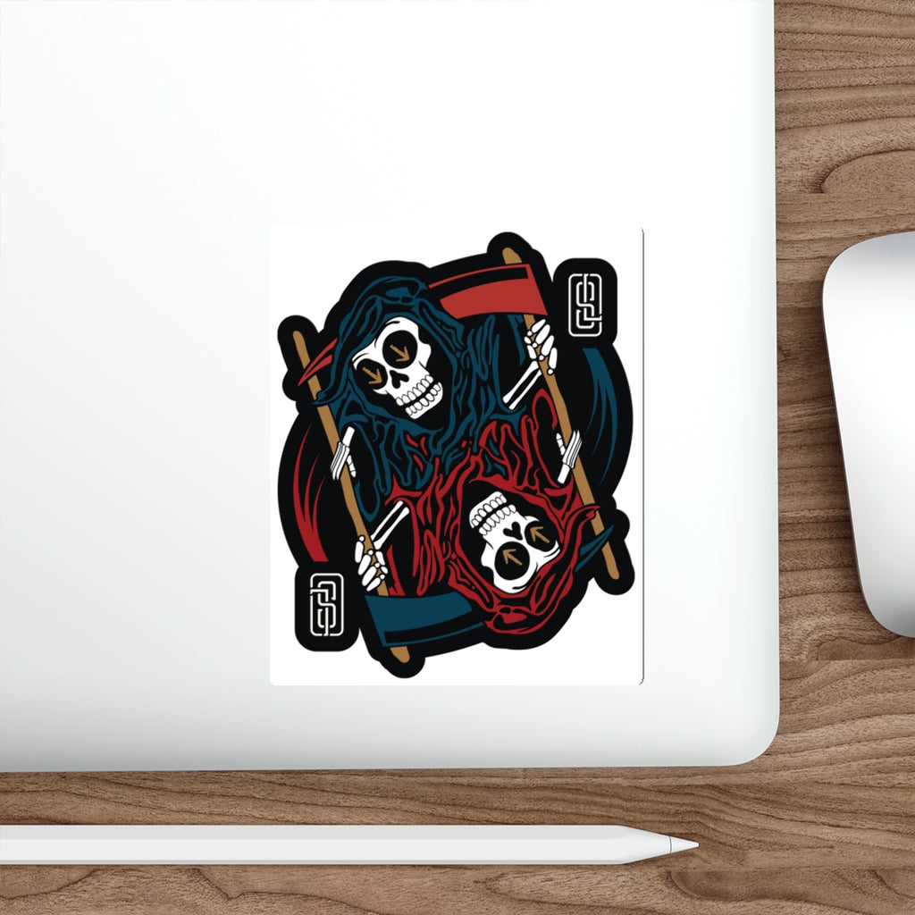 "Ouroboros" Mirrored Grim Reaper Playing Card Vinyl Sticker - Gothic Tattoo Flash Skeleton Die-Cut Decal