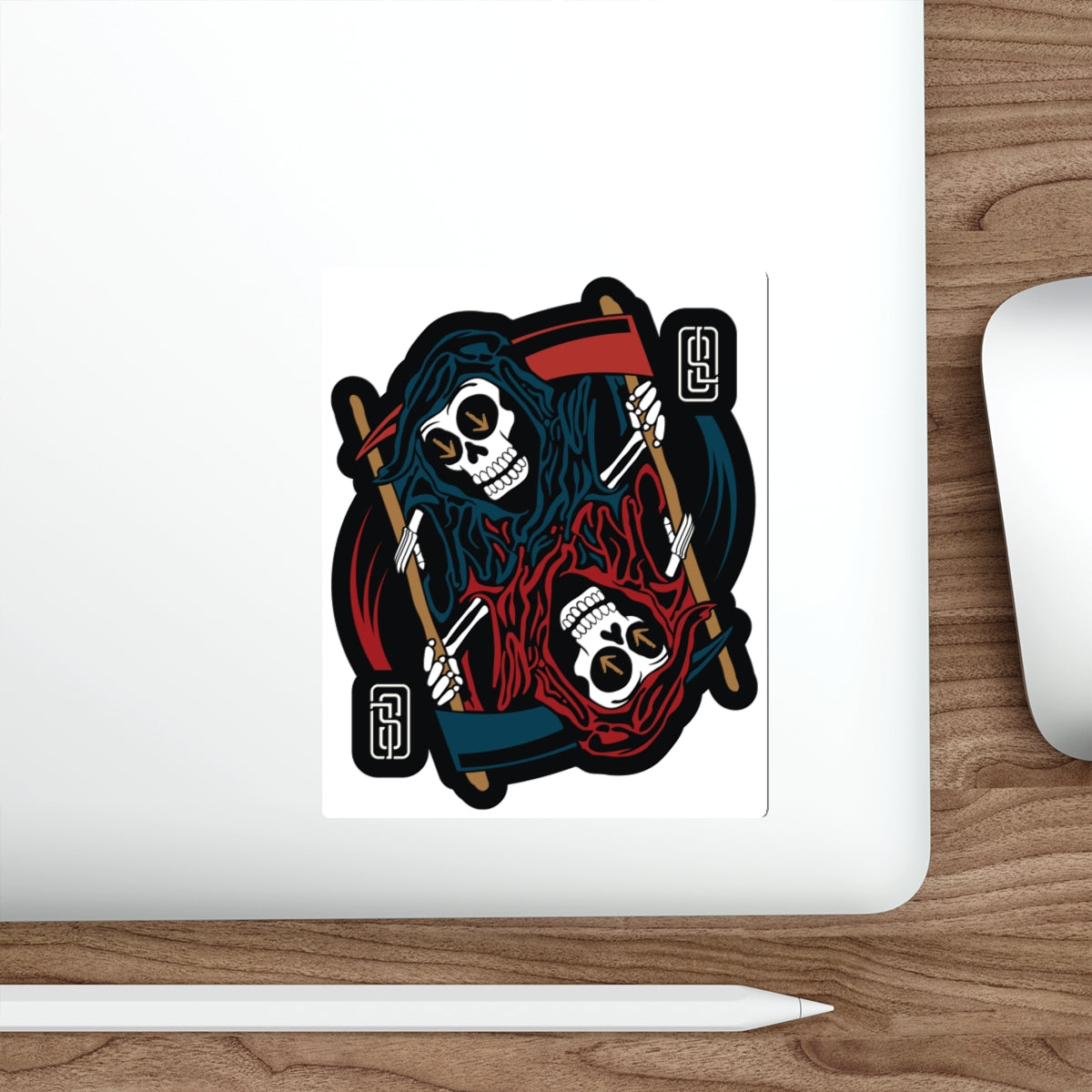 "Ouroboros" Mirrored Grim Reaper Playing Card Vinyl Sticker - Gothic Tattoo Flash Skeleton Die-Cut Decal