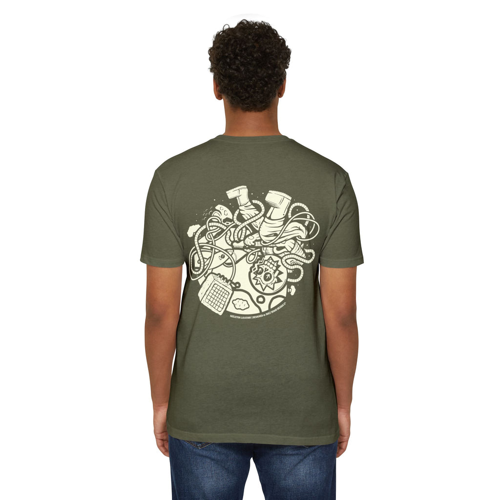 Rock n' Roll Won't Save The World | Retro Space Skeleton Graphic Tee | Next Level 6210 Premium CVC T-Shirt | Spooky Astronaut Aesthetic Heavyweight Streetwear Back Print Top