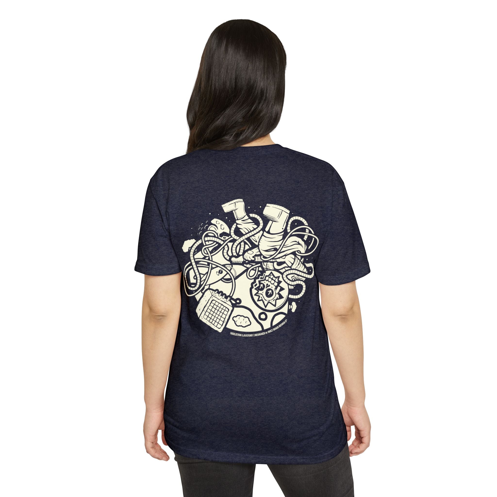 Rock n' Roll Won't Save The World | Retro Space Skeleton Graphic Tee | Next Level 6210 Premium CVC T-Shirt | Spooky Astronaut Aesthetic Heavyweight Streetwear Back Print Top