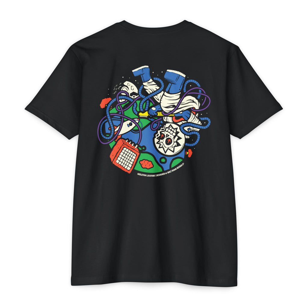 Rock n' Roll Won't Save The World | Retro Space Skeleton Graphic Tee | Next Level 6210 Premium CVC T-Shirt | Spooky Astronaut Aesthetic Heavyweight Streetwear Back Print Top