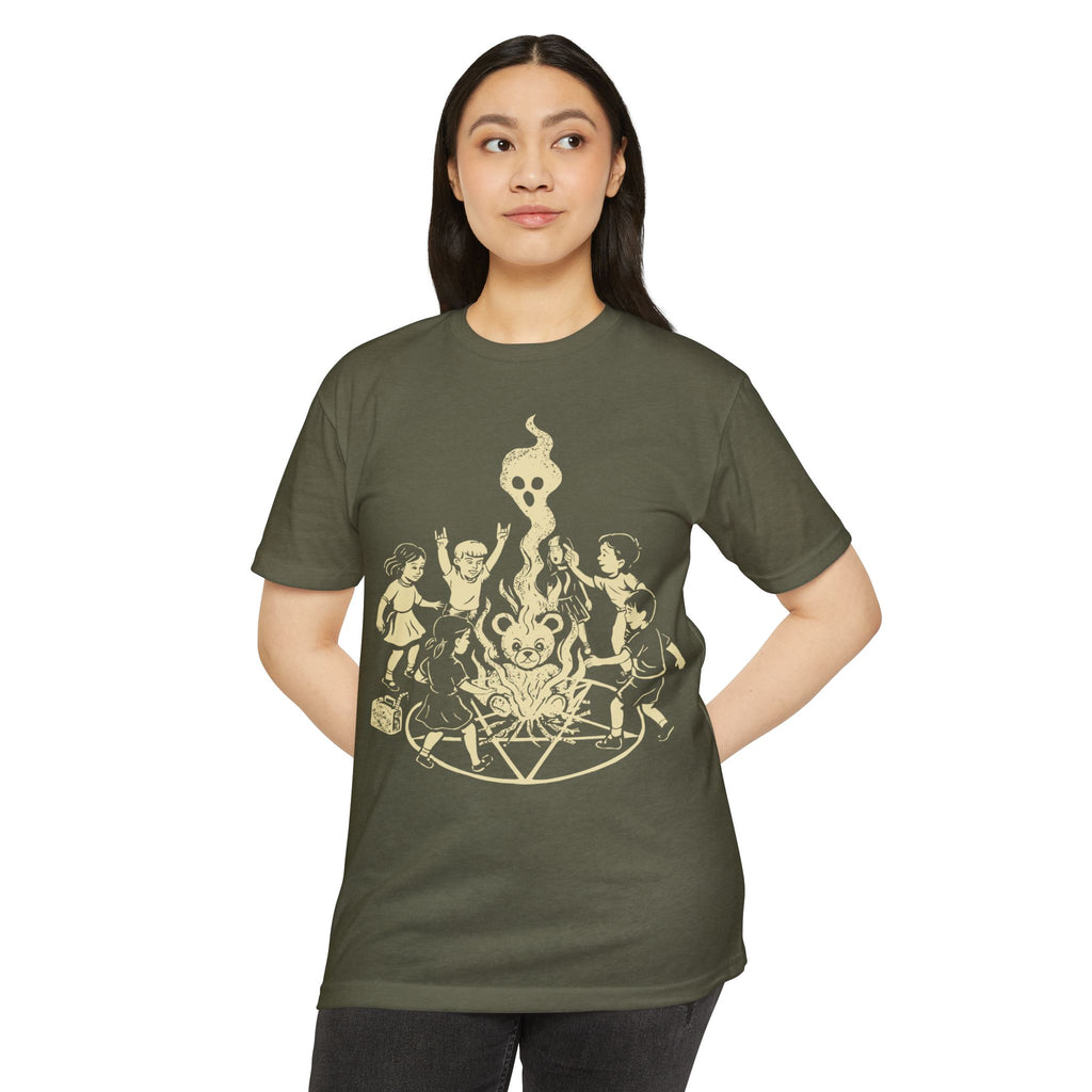 "Let's Start A Cult" Graphic Tee | Creepy Campfire Occult T-Shirt, Next Level 6210 Fitted Top, Vintage Pastel Grunge, Retro Dark Humor Shirt