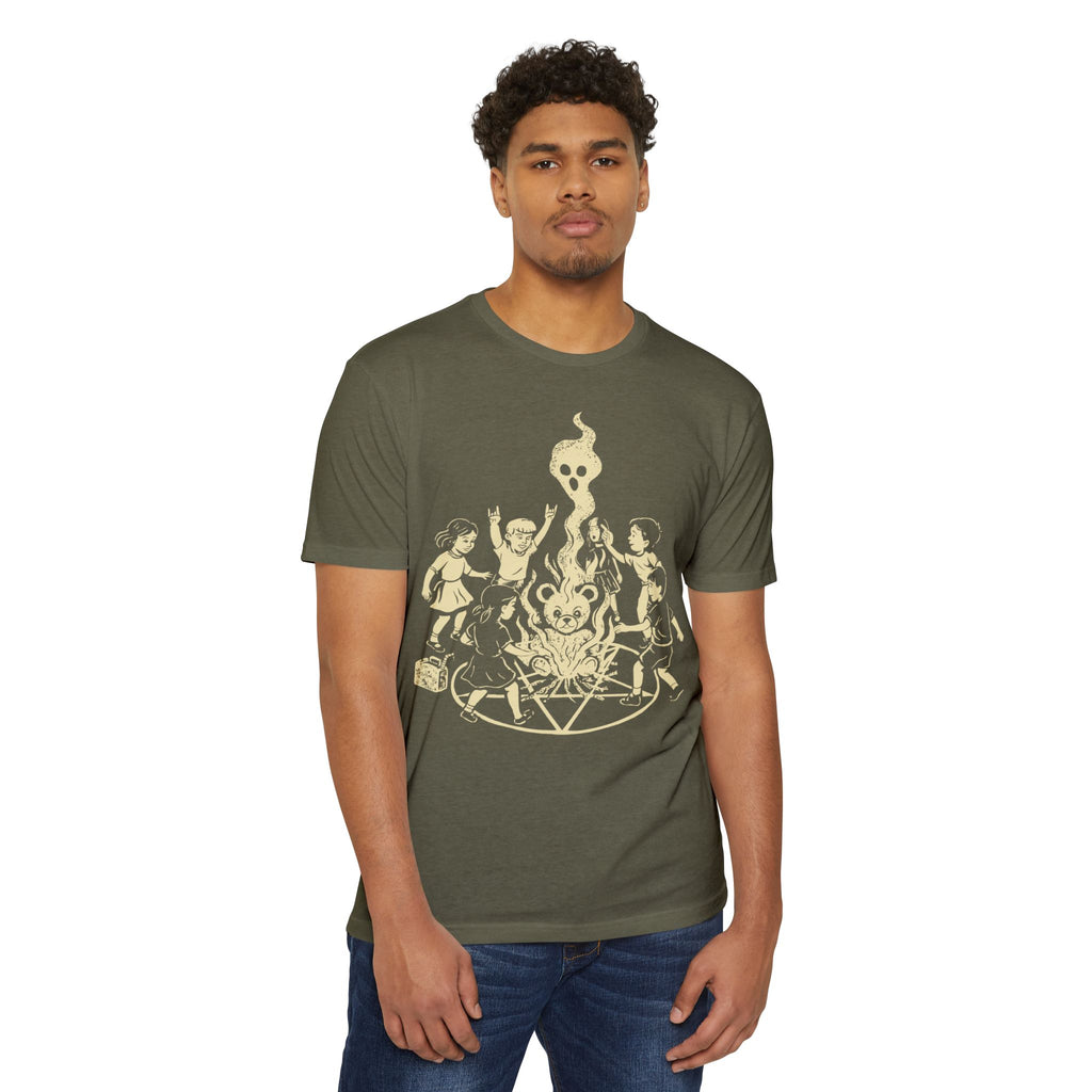 "Let's Start A Cult" Graphic Tee | Creepy Campfire Occult T-Shirt, Next Level 6210 Fitted Top, Vintage Pastel Grunge, Retro Dark Humor Shirt