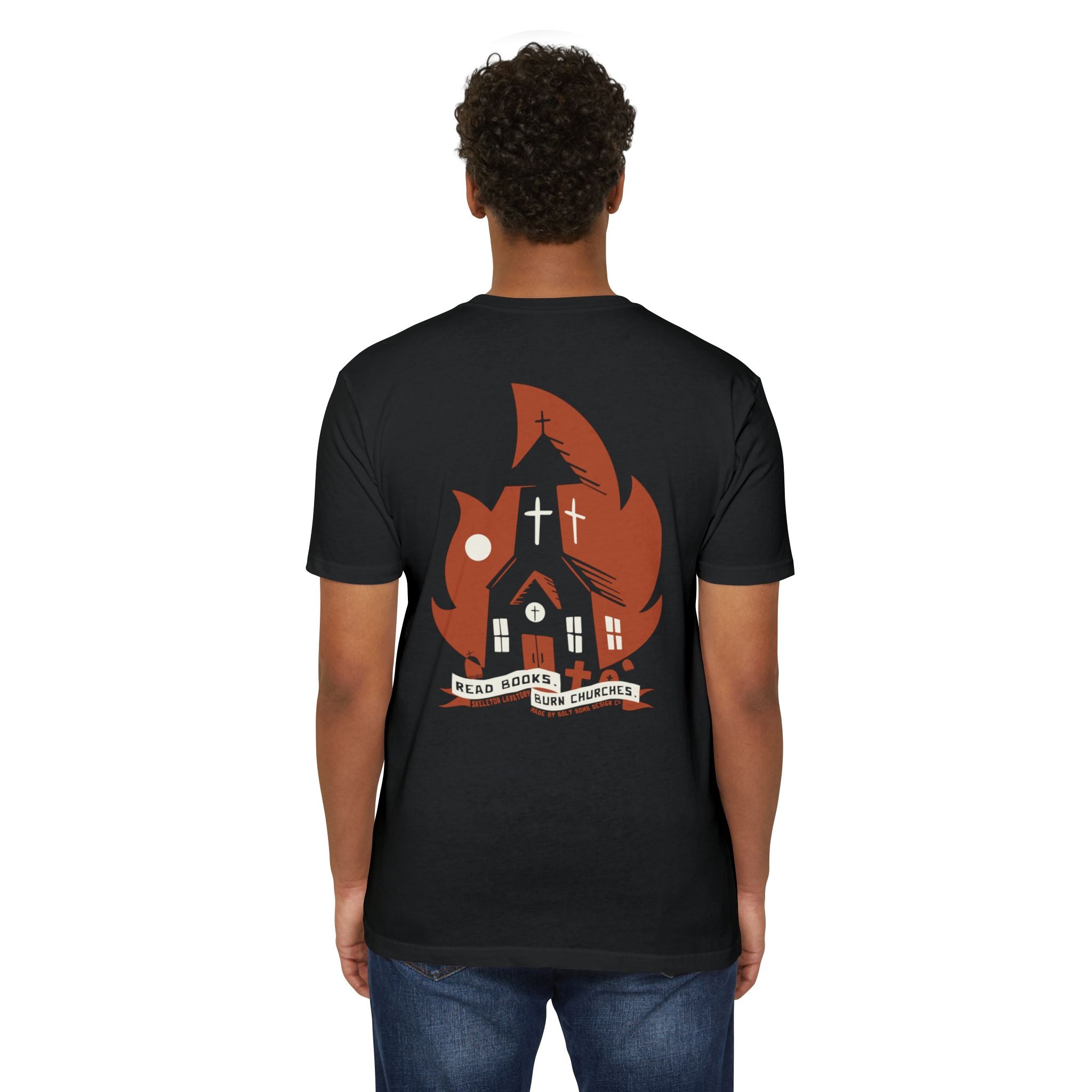Read Books Burn Churches Graphic Tee | Vintage Metal Burning Church T-Shirt, Next Level 6210 Premium Top, Goth Punk Rock Streetwear