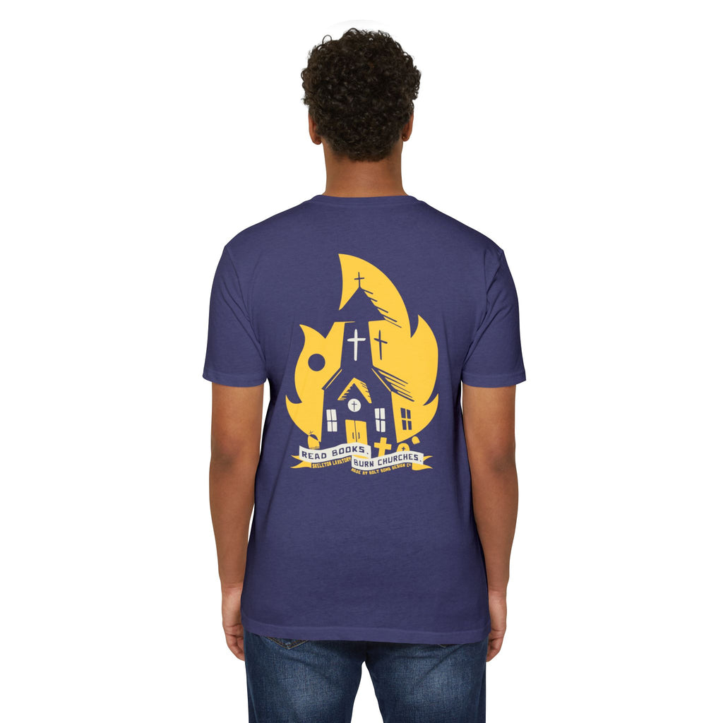 Read Books Burn Churches Graphic Tee | Vintage Metal Burning Church T-Shirt, Next Level 6210 Premium Top, Goth Punk Rock Streetwear