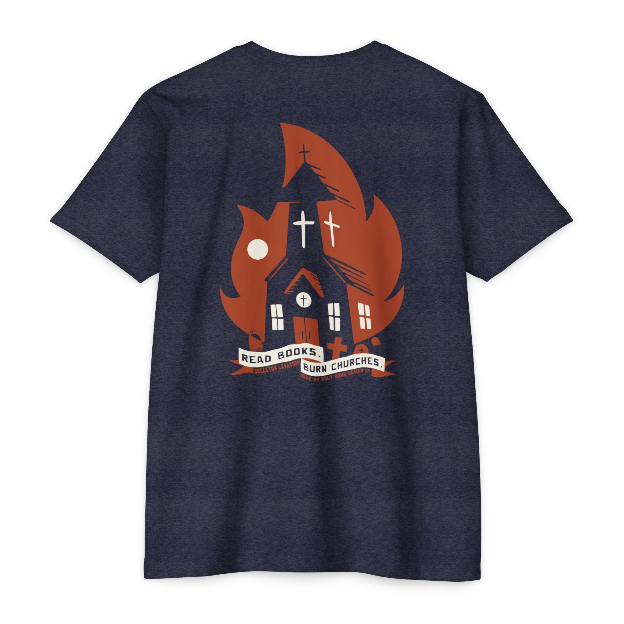 Read Books Burn Churches Graphic Tee | Vintage Metal Burning Church T-Shirt, Next Level 6210 Premium Top, Goth Punk Rock Streetwear