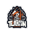 "Get A Cloud, Tucson" Arizona Desert Skeleton 5" Vinyl Sticker - Orange on Midnight Blue - Funny Cactus & Rattlesnake Die-Cut Decal