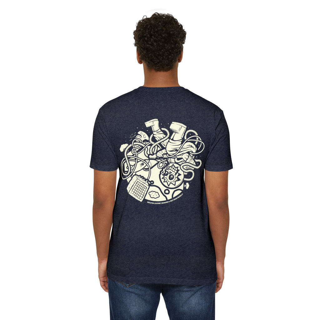 Rock n' Roll Won't Save The World | Retro Space Skeleton Graphic Tee | Next Level 6210 Premium CVC T-Shirt | Spooky Astronaut Aesthetic Heavyweight Streetwear Back Print Top